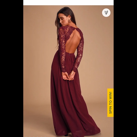 Lulu’s burgundy long sleeve lace maxi dress, size small, worn only once - Picture 2 of 6